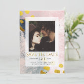 Elegante nepgoud en blos Custom Photo Save The Date (Staand voorkant)