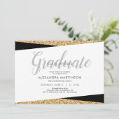 Elegante nepgoud glinster afstudeerfeest kaart (Staand voorkant)