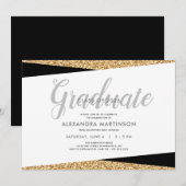 Elegante nepgoud glinster afstudeerfeest kaart (Voorkant / Achterkant)