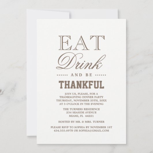 Elegante nepgouden dankbare Thanksgiving-uitnodigi Kaart (Achterkant)