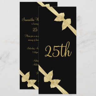Elegante Nepgouden Strikken 25e Verjaardag Kaart