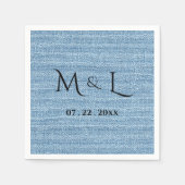 Elegante neplinnen blauwe monogram datum bruiloft servet (Voorkant)