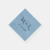 Elegante neplinnen blauwe monogram datum bruiloft servet (Hoek)