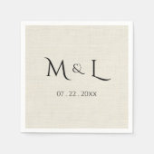 Elegante neplinnen zwarte monogram datum bruiloft servet (Voorkant)