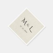 Elegante neplinnen zwarte monogram datum bruiloft servet (Hoek)