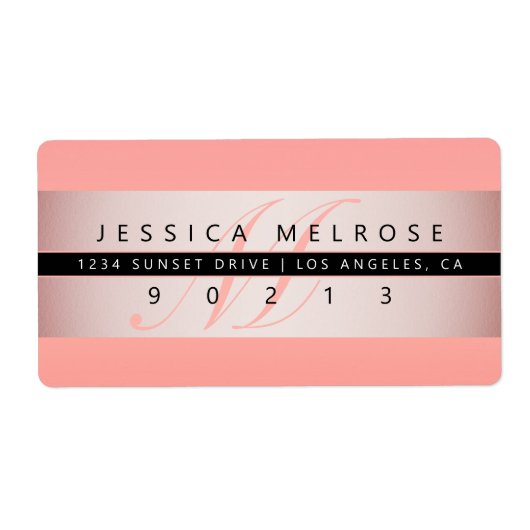 Elegante neprosa rose goud & monogram retouradres etiket (Voorkant)