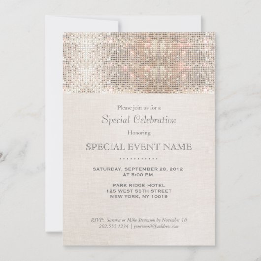 Elegante nepsilveren lovertjes beige linnen uitstr kaart (Voorkant)