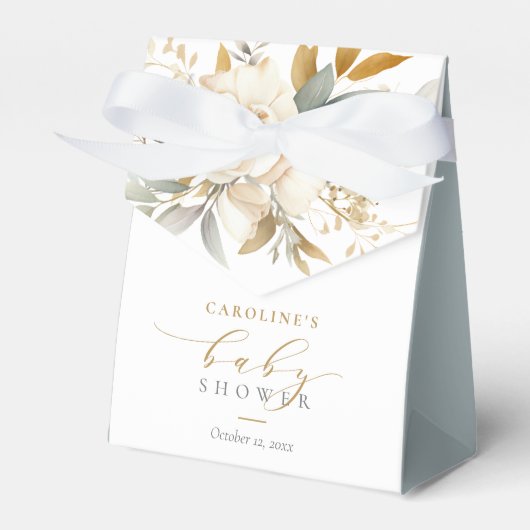 Elegante neutraal bloemige Baby in bloei Baby show Bedankdoosjes (Voorkant Zijde)