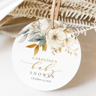 Elegante neutraal bloemige Baby in bloei Baby show Bedankjes Labels