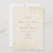 Elegante neutraal gouden bloemenbruiloft kaart (Voorkant)