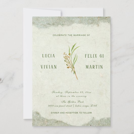 Elegante Neutral  Cream Groene Rustieke Bruiloft Kaart (Voorkant)