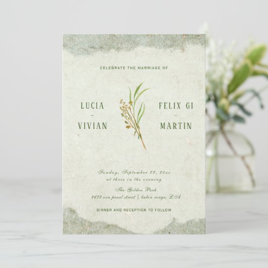 Elegante Neutral  Cream Groene Rustieke Bruiloft Kaart (Staand voorkant)