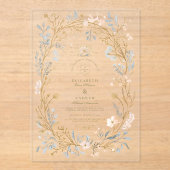 Elegante Neutral Floral Crest Wedding Acryl Uitnodigingen (Voorkant)
