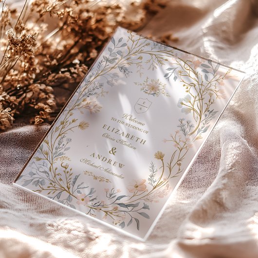 Elegante Neutral Floral Crest Wedding Acryl Uitnodigingen