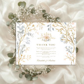 Elegante Neutral Floral Crest Wedding Bedankkaart