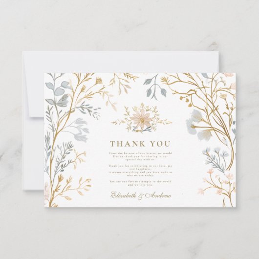 Elegante Neutral Floral Crest Wedding Bedankkaart (Voorkant)