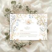 Elegante Neutral Floral Crest Wedding RSVP Kaartje