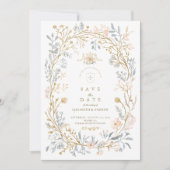 Elegante Neutral Floral Crest Wedding Save The Date (Voorkant)