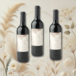 Elegante Neutral Pampas Grass Wedding Wijn Etiket