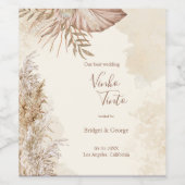 Elegante Neutral Pampas Grass Wedding Wijn Etiket (Enkel label)