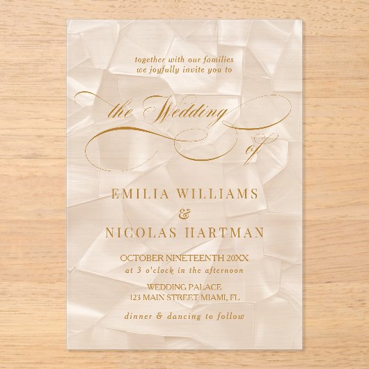 Elegante Neutral Script Wedding Acryl Uitnodigingen (Voorkant)