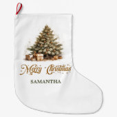 Elegante neutrale aardse tinten groen en goud grote kerstsok (Voorkant)