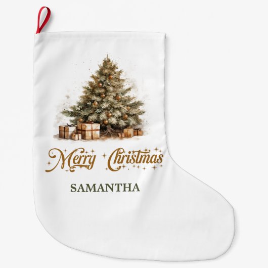 Elegante neutrale aardse tinten groen en goud grote kerstsok (Voorkant)