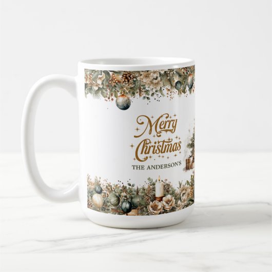 Elegante neutrale aardse tinten groen en goud koffiemok (Links)