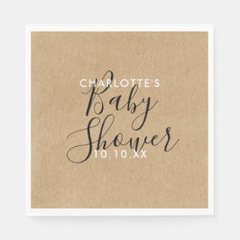 Elegante neutrale baby shower roestige script servet