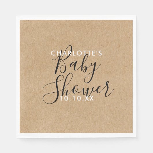 Elegante neutrale baby shower roestige script servet (Voorkant)