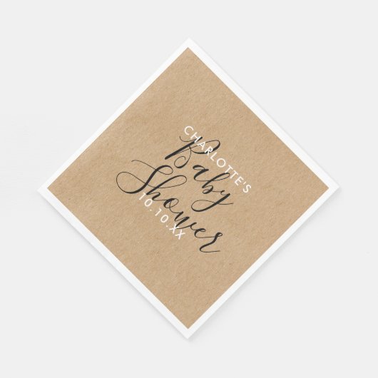 Elegante neutrale baby shower roestige script servet (Hoek)