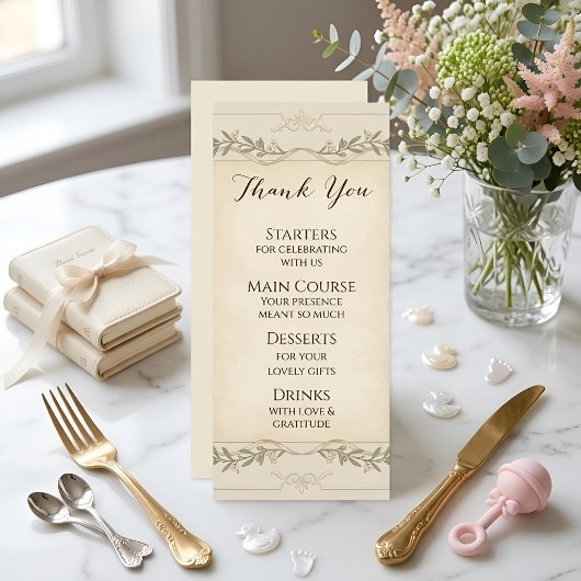 Elegante neutrale babyshower menu