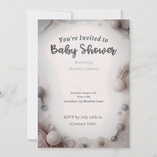 Elegante neutrale babyshower uitnodiging (Voorkant)