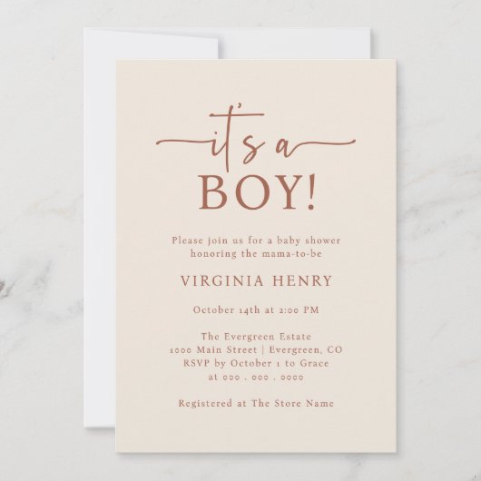 Elegante neutrale babyshower uitnodiging (Voorkant)