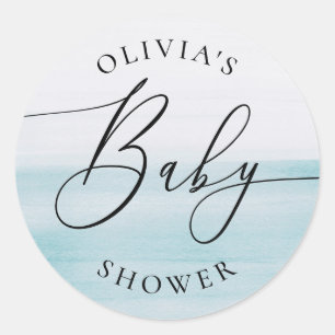 Elegante neutrale babyshower   Zachte blauwe water Ronde Sticker