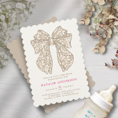 Elegante neutrale beige bloemen kant strik baby sh kaart