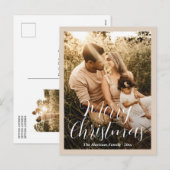 Elegante neutrale beige foto moderne kerst feestdagenkaart (Voorkant / Achterkant)