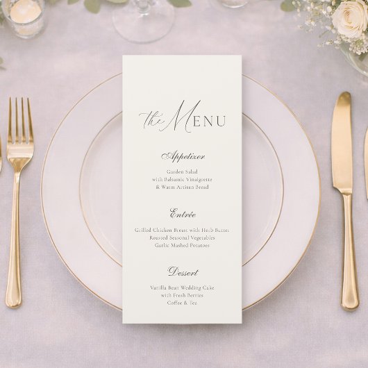 Elegante neutrale beige gestreepte huwelijksmenu k menu