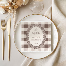 Elegante neutrale beige kanten baby shower servet