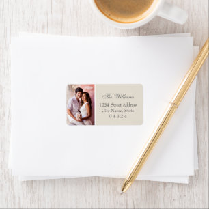 Elegante neutrale beige trouwfoto adres etiket