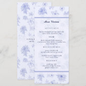 Elegante Neutrale Blauwe Bloemen Gastenaam Diner Menu (Voorkant / Achterkant)