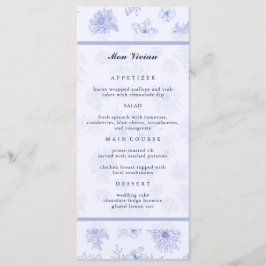 Elegante Neutrale Blauwe Bloemen Gastenaam Diner Menu
