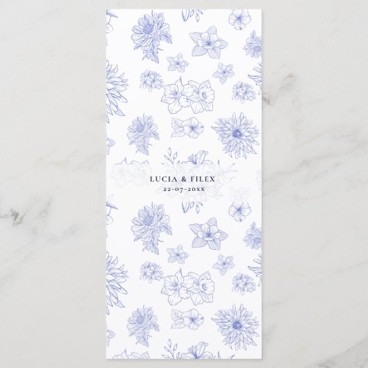 Elegante Neutrale Blauwe Bloemen Gastenaam Diner Menu (Achterkant)