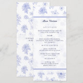Elegante Neutrale Blauwe Bloemen Gastenaam Diner Menu (Voorkant / Achterkant)