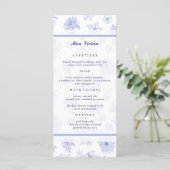 Elegante Neutrale Blauwe Bloemen Gastenaam Diner Menu (Staand voorkant)