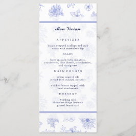 Elegante Neutrale Blauwe Bloemen Gastenaam Diner Menu