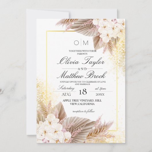 Elegante Neutrale Bloem Boho Bruiloft Kaart (Voorkant)