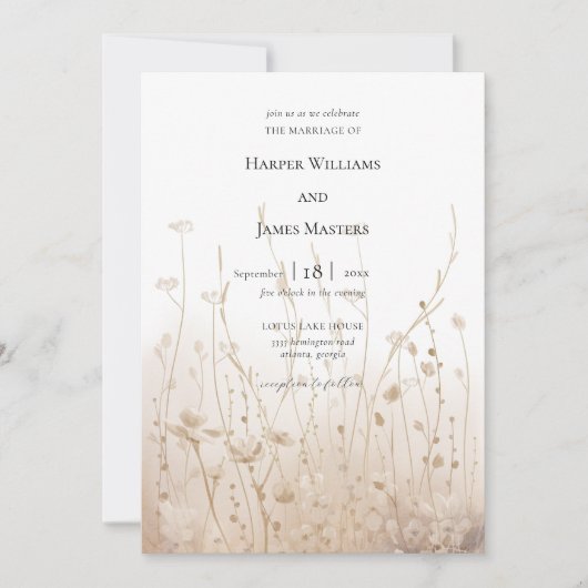 Elegante Neutrale Bloemen Wildflower Field Bruilof Kaart (Voorkant)