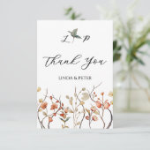 Elegante neutrale  bloemenbruiloft bedankkaart (Staand voorkant)