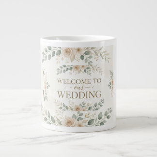 Elegante Neutrale Bloemige Waterverf Bruiloft Welk Grote Koffiekop